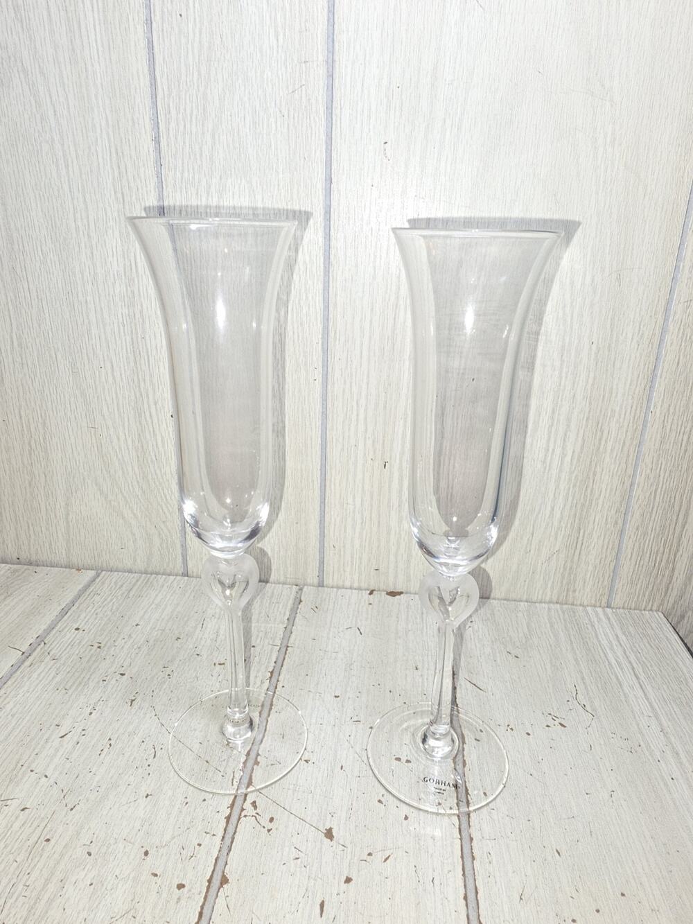 GORHAM Amore Collection TOASTING FLUTES Hearts Set of 2 Germany Wedding Ann